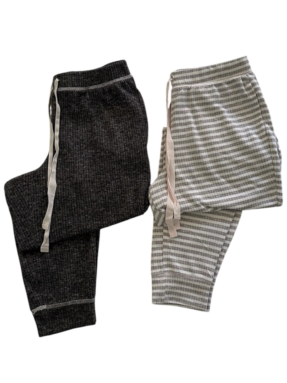 Laura Ashley Ribbed Lounge Pants Set in Charcoal & Light Gray Stripe